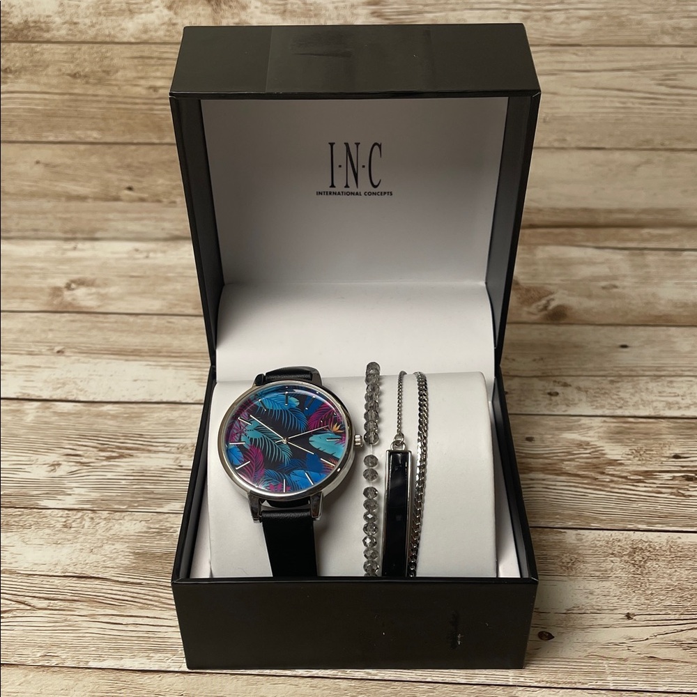 Women's Black Strap Watch 39mm Set, Created‎ for Macy's